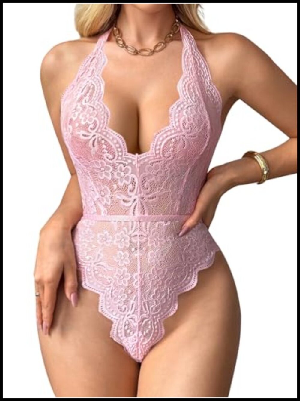 Women's Deep V Backless Lace Bodysuit Bridal Lingerie Teddy Adjustable High Cut